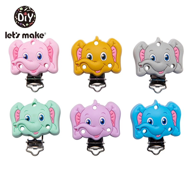 Let'S Make 10PCS Food Grade Silicone Teether Toy Accessories Silicone Smile Elephant Pacifier Clip Nipple Chain DIY