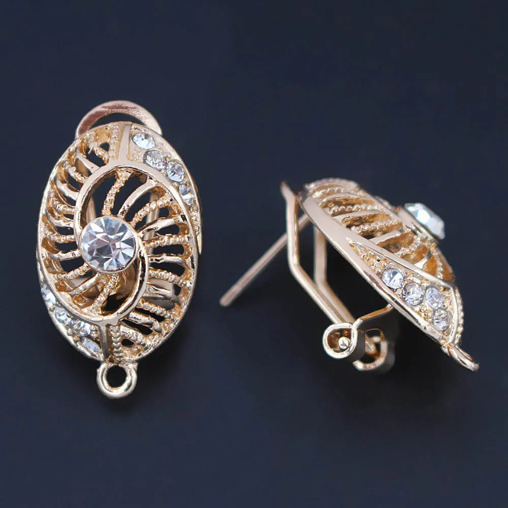 

African Earrings Post Hanging on Connectors Paved CZ Hollow Oval Metal Ethnic Dubai Women Wedding Earrings Findings DIY Jewelry