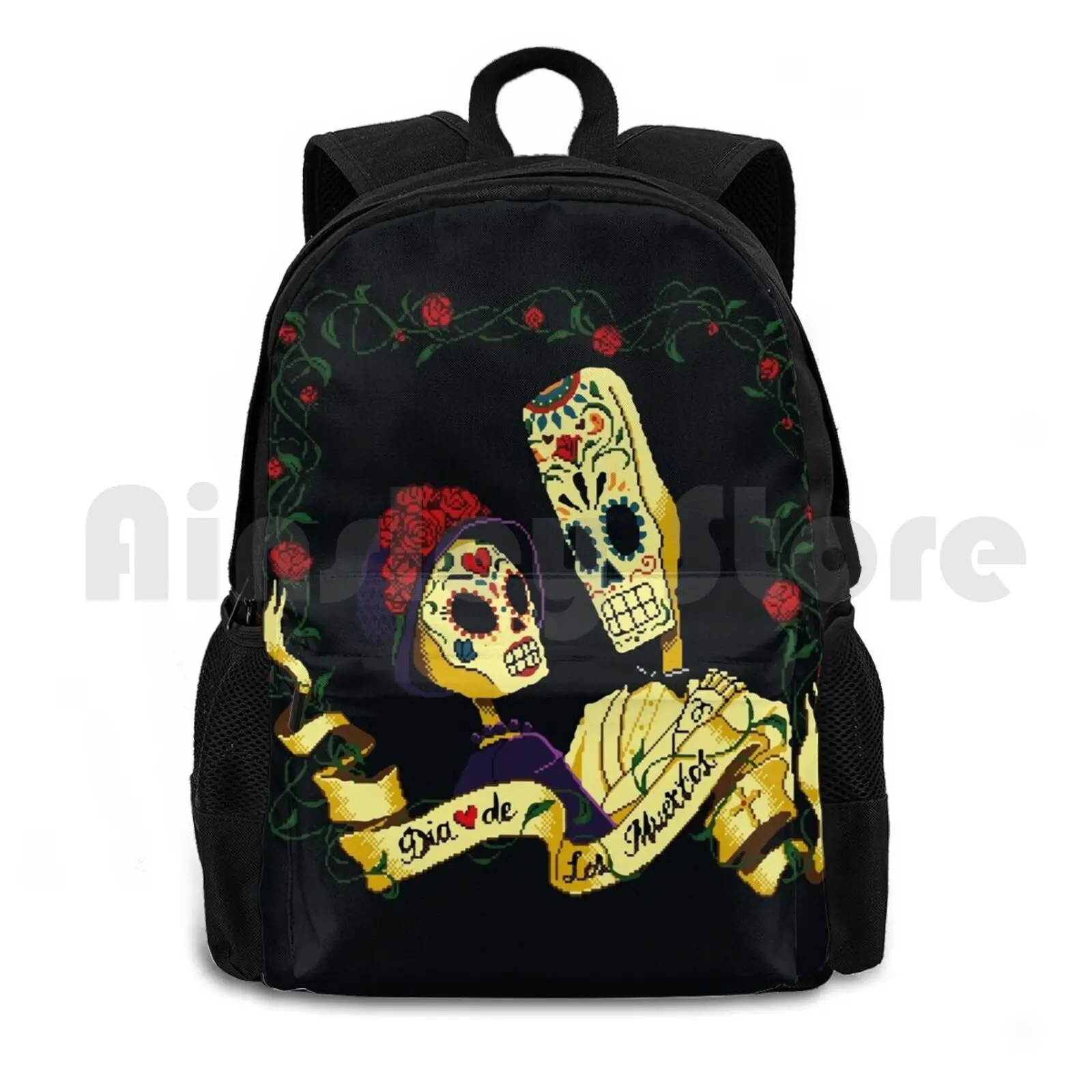 Dia De Los Muertos Outdoor Hiking Backpack Riding Climbing Sports Bag Grim Fandango Manny Skeleton Calavera Game Games Old