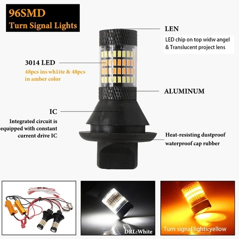 LED ходовые огни DRL P21W T20 7440 96LED Bau15s 1156 Canbus — детальный вид товара
