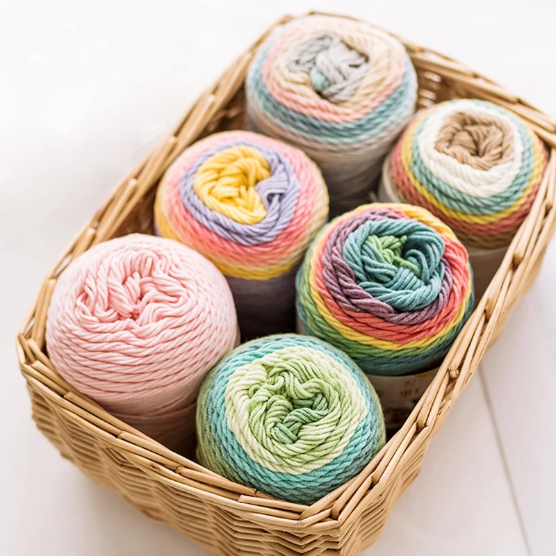 100g/Ball Rainbow Cotton Yarn Segment Dyeing 5 Strands of Thick Algodon Line DIY Knitting Crochet Sweater Scarf Blanket