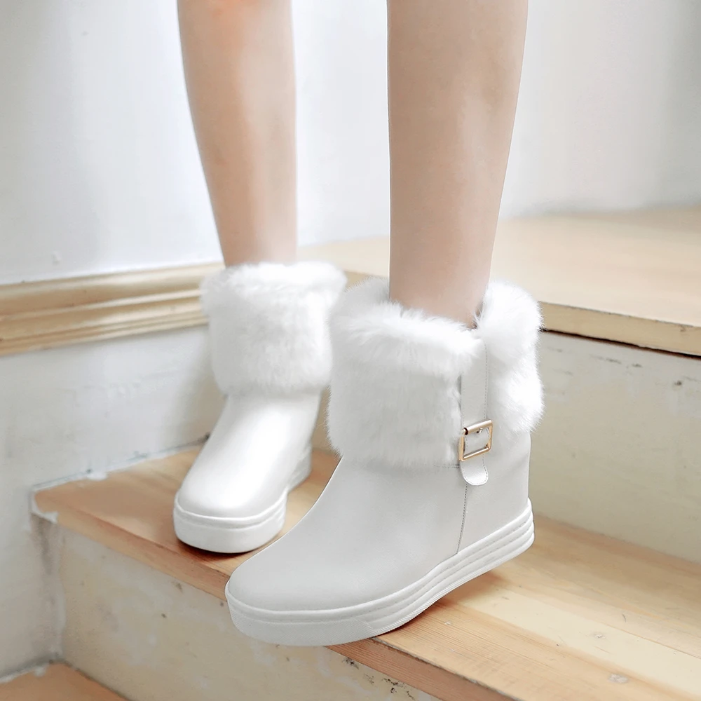 Winter Ankle Boots Female Fur Platform Snow Boot Ladies Plush Sneakers Casual Flat Shoes white pink Woman Footwear mujer 34-43