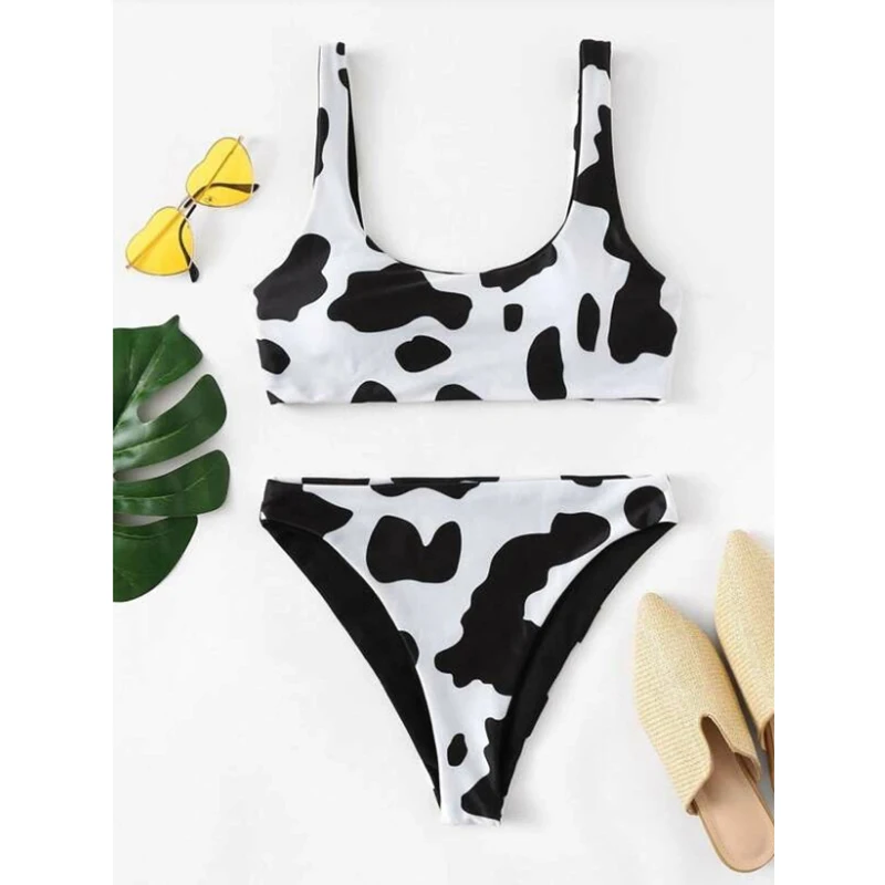 Sexy Bikini Mujer 2024 New Cow Print Swimsuit Women Two Pieces Push Up Biquini Brazylijski strój kąpielowy dla kobiet Stroje kąpielowe plażowe