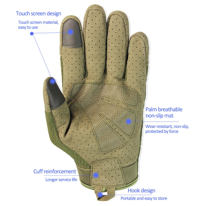 Mens Lightweight Summer Breathable Tactical Gloves Riding Non-slip Wearable Full Finger Gloves Touch Screen Riding Gloves