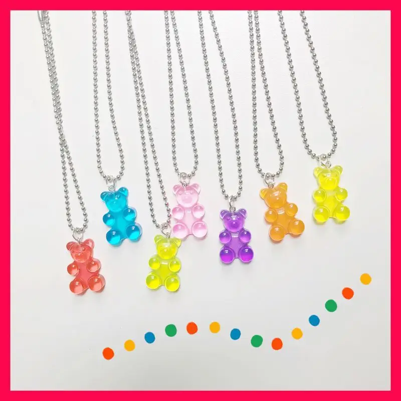 Gothic Mini Handmade Colors Cute Resin Gummy Bear Chain Necklaces Candy Color Pendant for Women&Girl Daily Jewelry Party Gifts