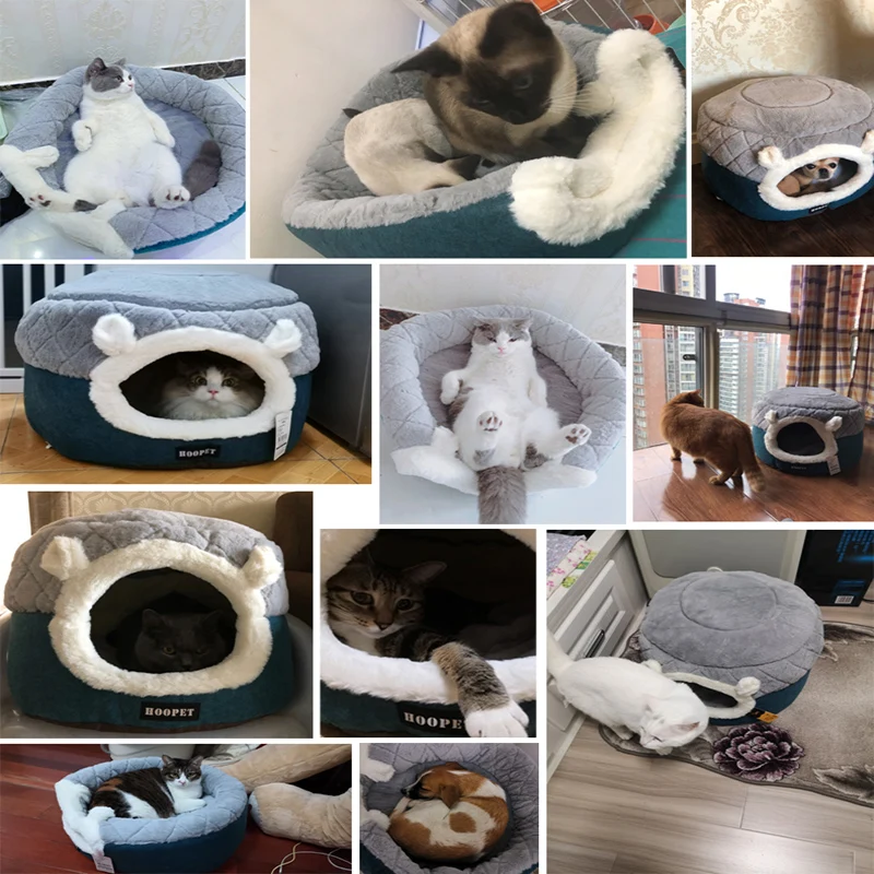 SHUANGMAO Pet Cat House Plush Kennel Puppy Cushion Bed for Small Dogs Cats Nest Winter Warm Sleeping Pets Bed Soft Mat Supplies