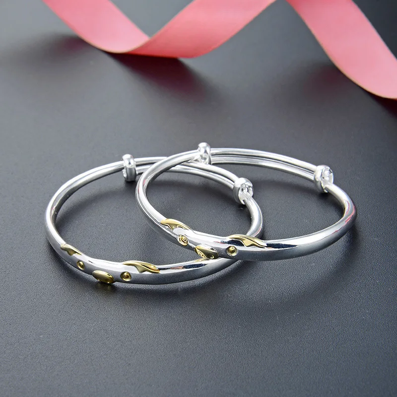 

SA SILVERAGE Jewelry Silver 999 25.8g Yellow Pig S999 Pure Silver Korean Cartoon Baby Bracelet Children's Bangles for Women