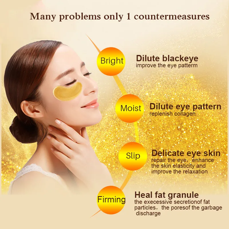 Gold Collagen Eye Mask, Patches De Cristal De Cuidados Com A Pele, Desvaneça-se Círculos Escuros, Mantenha Hidratante, Anti Envelhecimento, Rugas, Pele Firmante