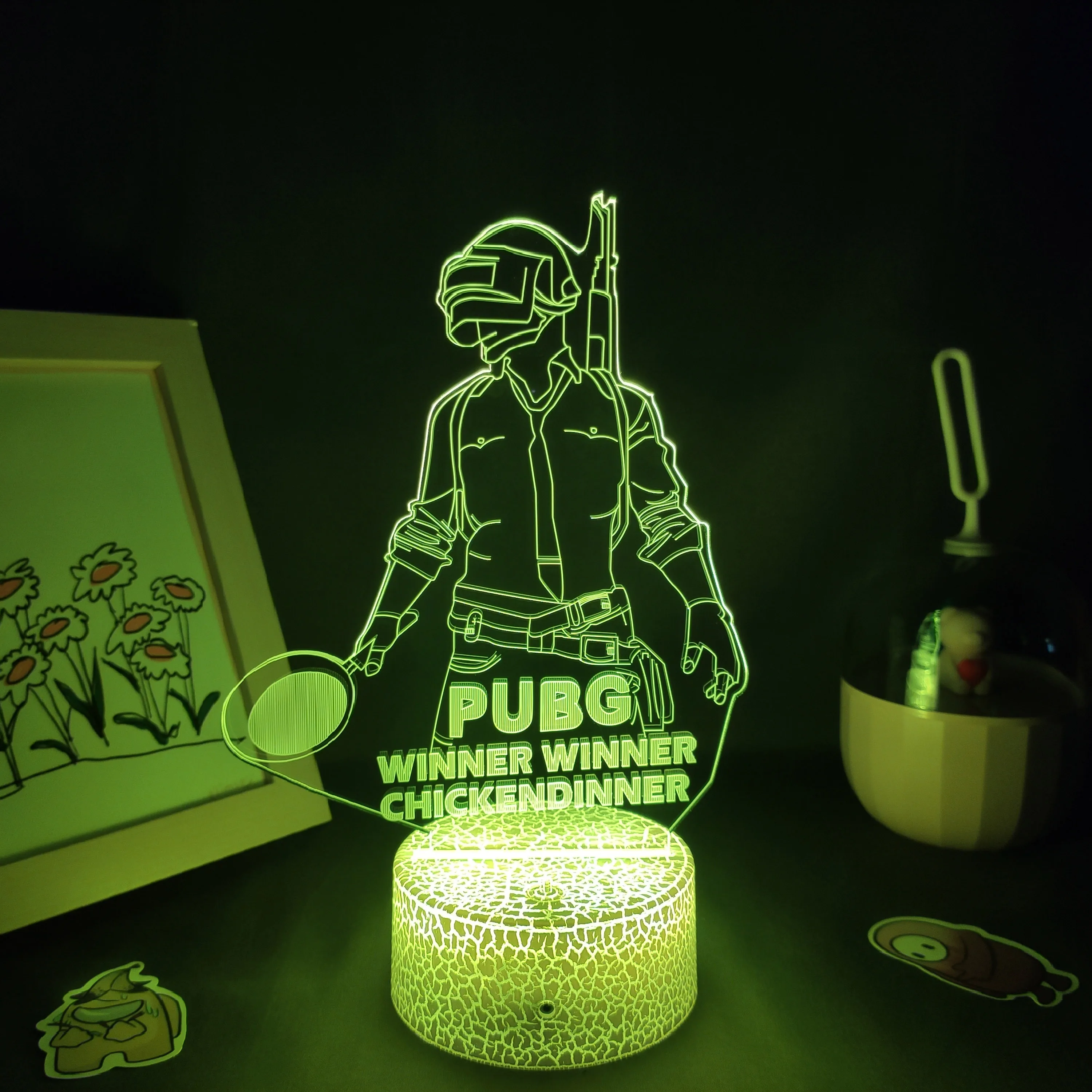 เกม PUBG สนามรบของ PlayerUnknown 3D โคมไฟ Led RGB Night Light ของขวัญสำหรับเพื่อนห้องนอนโต๊ะที่มีสีสันตกแต่ง