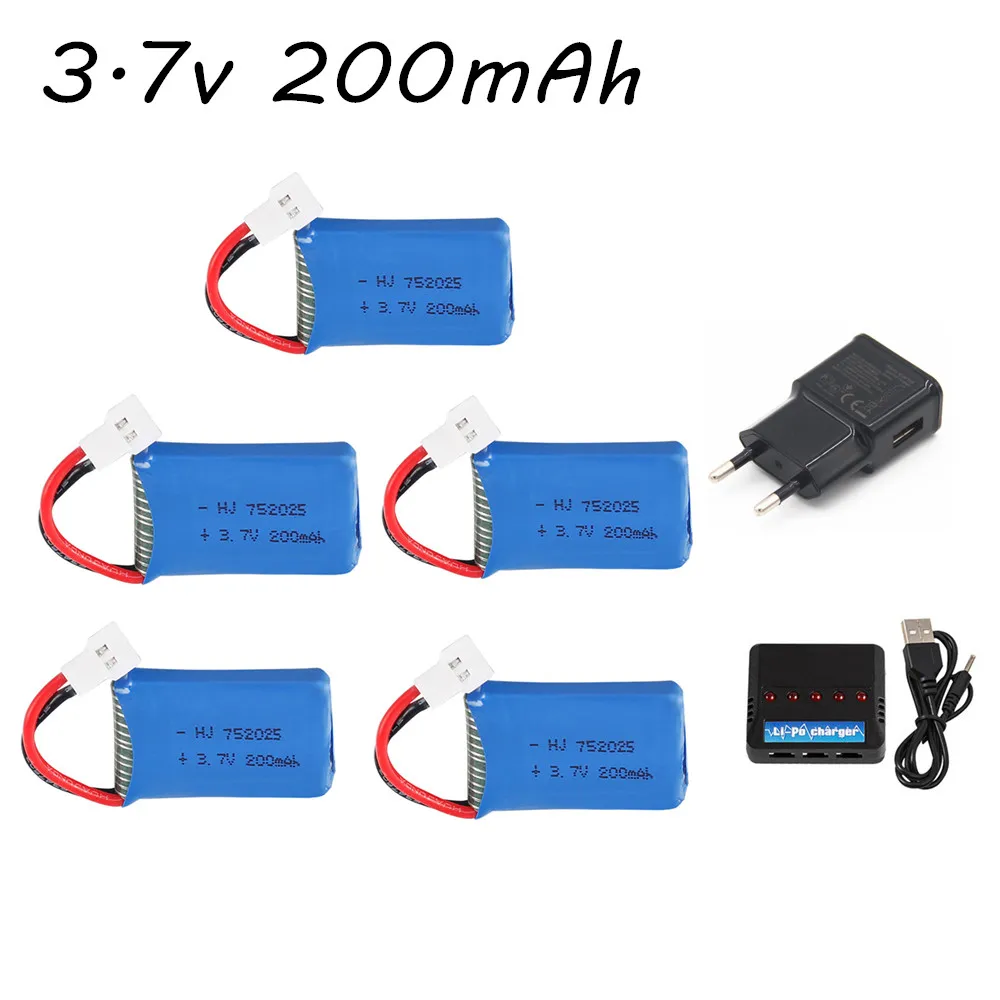 Литий-полимерный аккумулятор 3,7 в 200 мАч для Syma X4 X11 X13 запасные части для радиоуправляемого квадрокоптера дрона 3,7 в 752025 аккумулятор и зарядное устройство 5 в 1