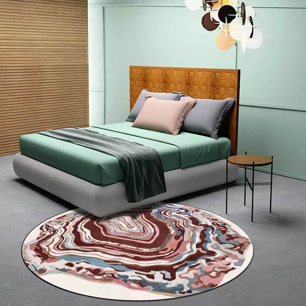 

Abstract Geometric Annual Ring Round Area Rugs Bedroom Bedside Kids Play Tent Non-Slip Carpet Living Room Sofa Chair Floor Mats