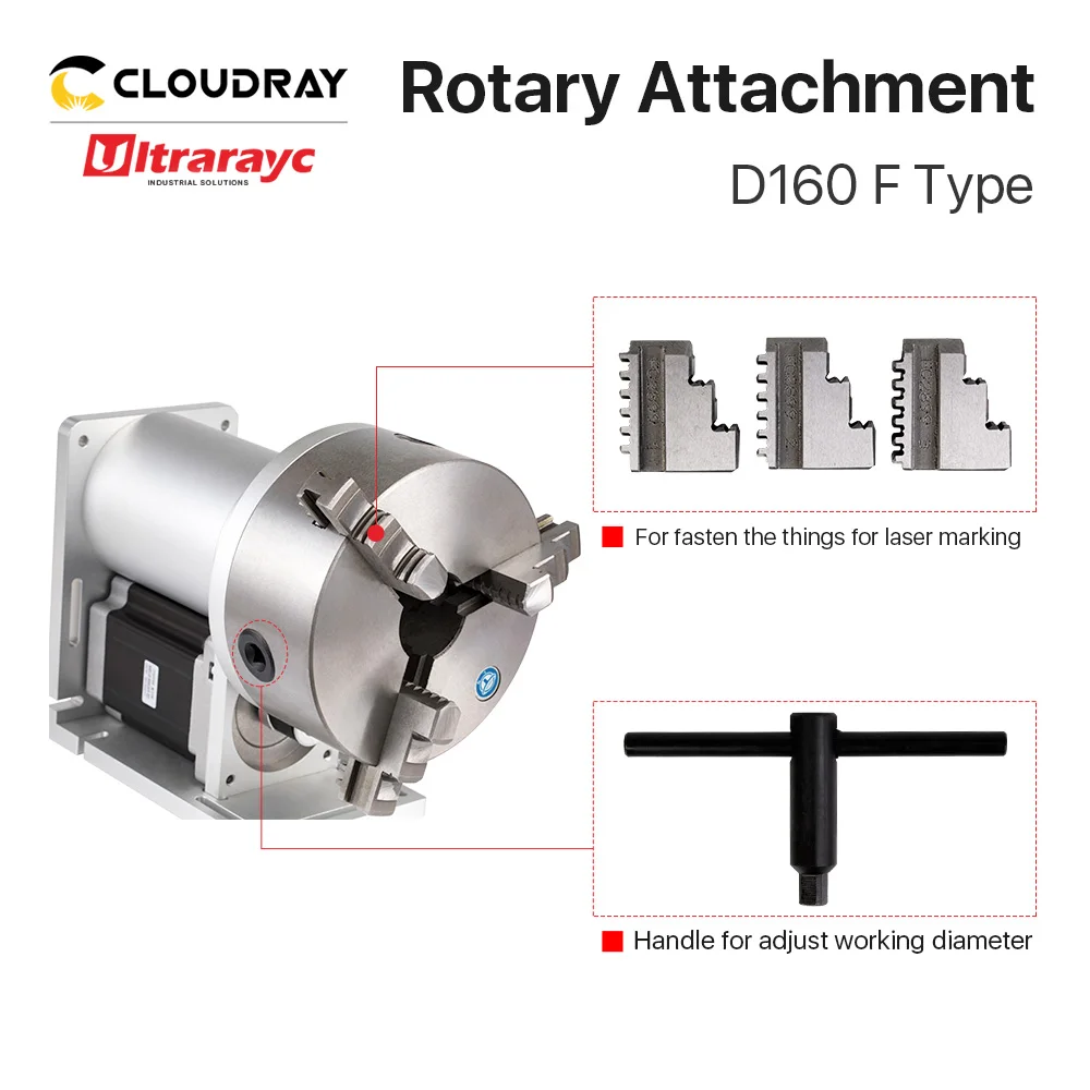 Perlengkapan putar Ultrarayc, perangkat Rotari Diameter maksimal 160mm dengan Chuck untuk mesin ukir & penanda laser Co2