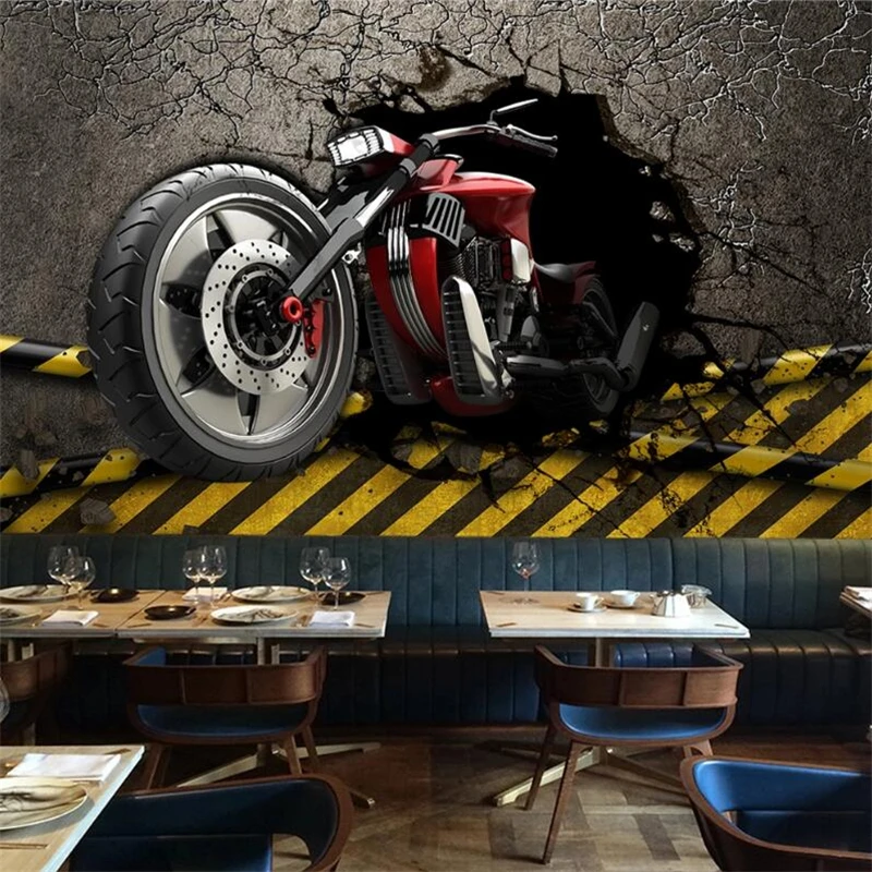 Custom wallpaper 3D broken wall motorcycle mural European retro living room bedroom wallpaper background wall 3d papel de parede