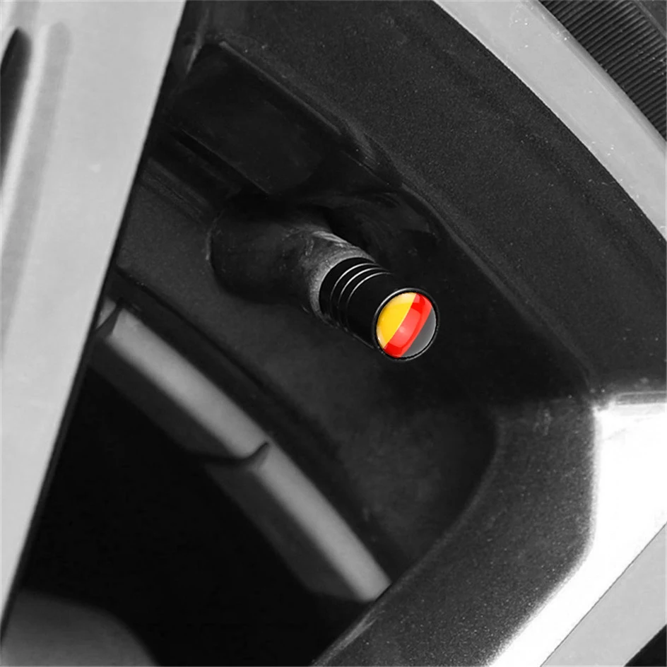 4Pcs/Set Germany National flag Tire Stem Valve Caps Aluminum Car Dustproof Caps Tire Wheel Stem Air Valve Caps for Porsche 911