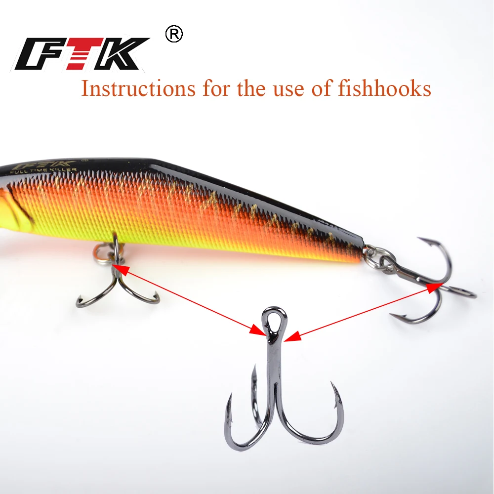 FTK TripleHooks da pesca in acciaio al carbonio alto materiale Treble amo da pesca nero tondo piegato basso di acqua salata 2 #-10 # per richiamo