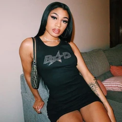 2021 Sleeveless Sequined Letter Print Sexy  sundress Summer Women Fashion Streetwear Outfits traf Party Clothing