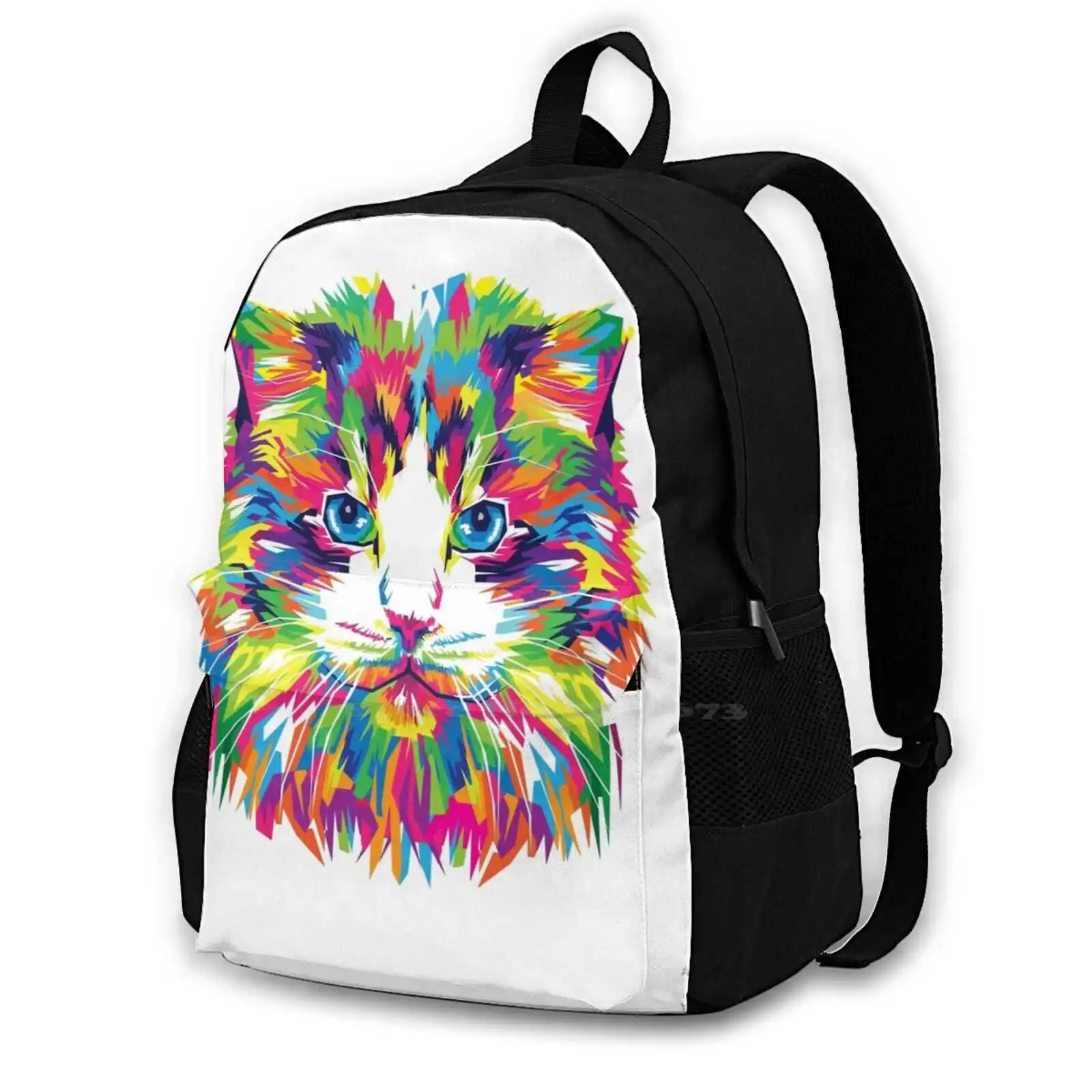 Colorful Cat Teen College Student Backpack Pattern Design Bags Colorful Cat Cats Kitty Cat Kitten Colors Cat Lovers Pet Animals