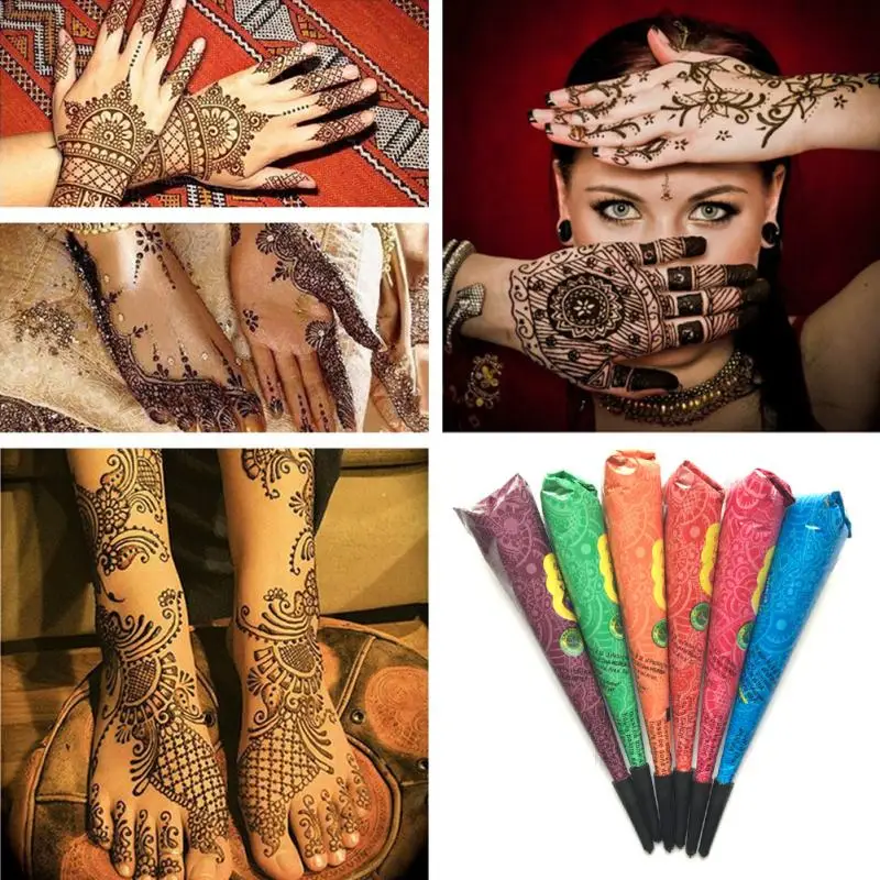 

1 Pc Henna Tattoo Tint Paste Indian Waterproof Tattoo Mehndi Drawing Natural Body Paint Ink Cream Cone Shape