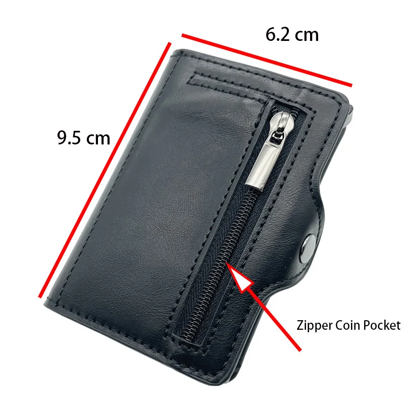 Customized Name Airtag Wallet Zipper Coin Purse RFID Blocking Credit Card Holder Men Leather Wallet Aluminum Case Cards Holder