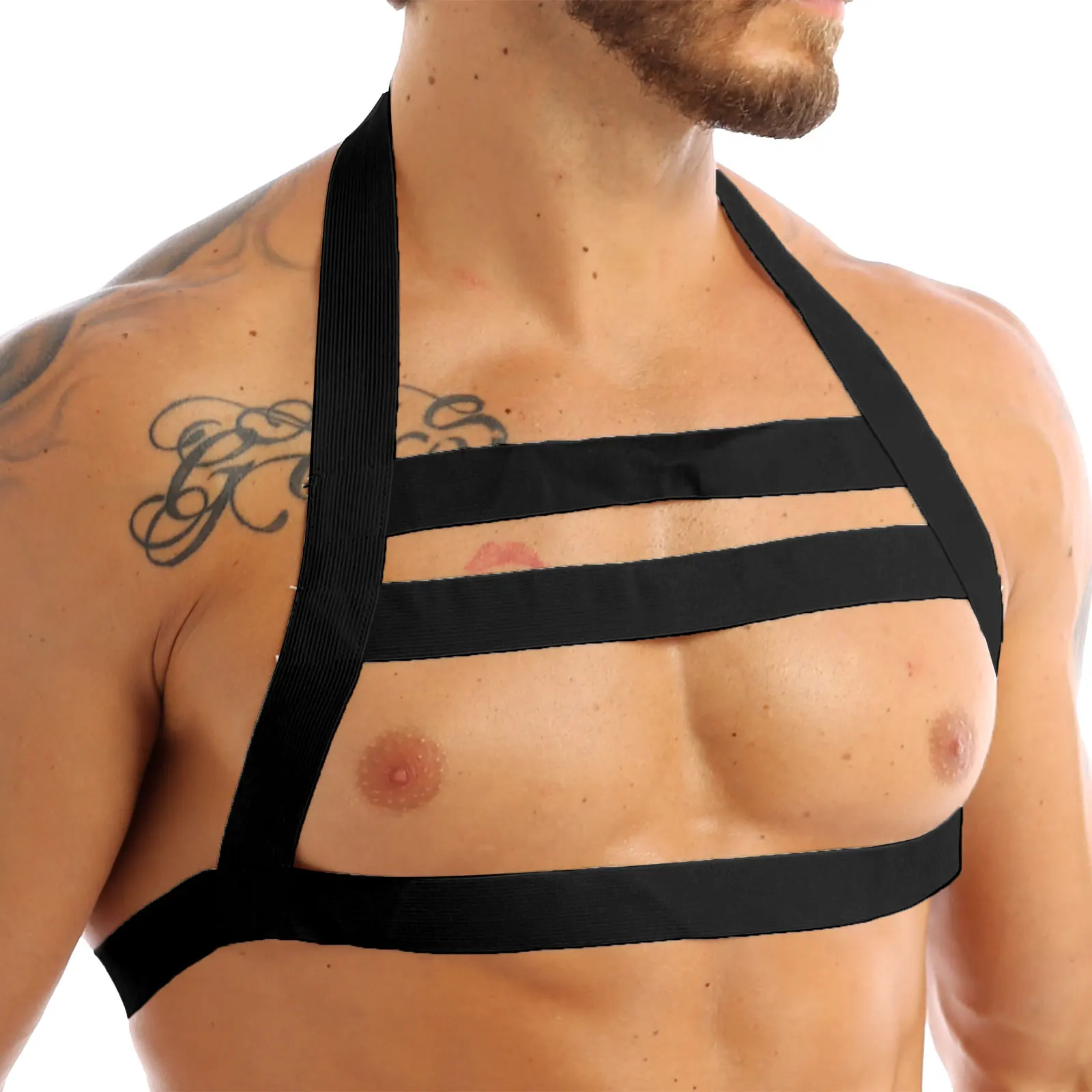 Men Lingerie Body Chest Harness Belt Nylon Halter Neck Sexy Elastic Chest Harness Straps Night Club Party Costume Harness Belts