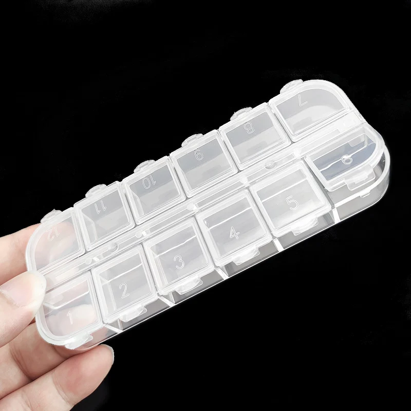 13x5cm Plastic Rectangle 12 Grid Compartment Storage Box Earring Ring Jewelry Beads Pill Case Container Display DIY Accessories