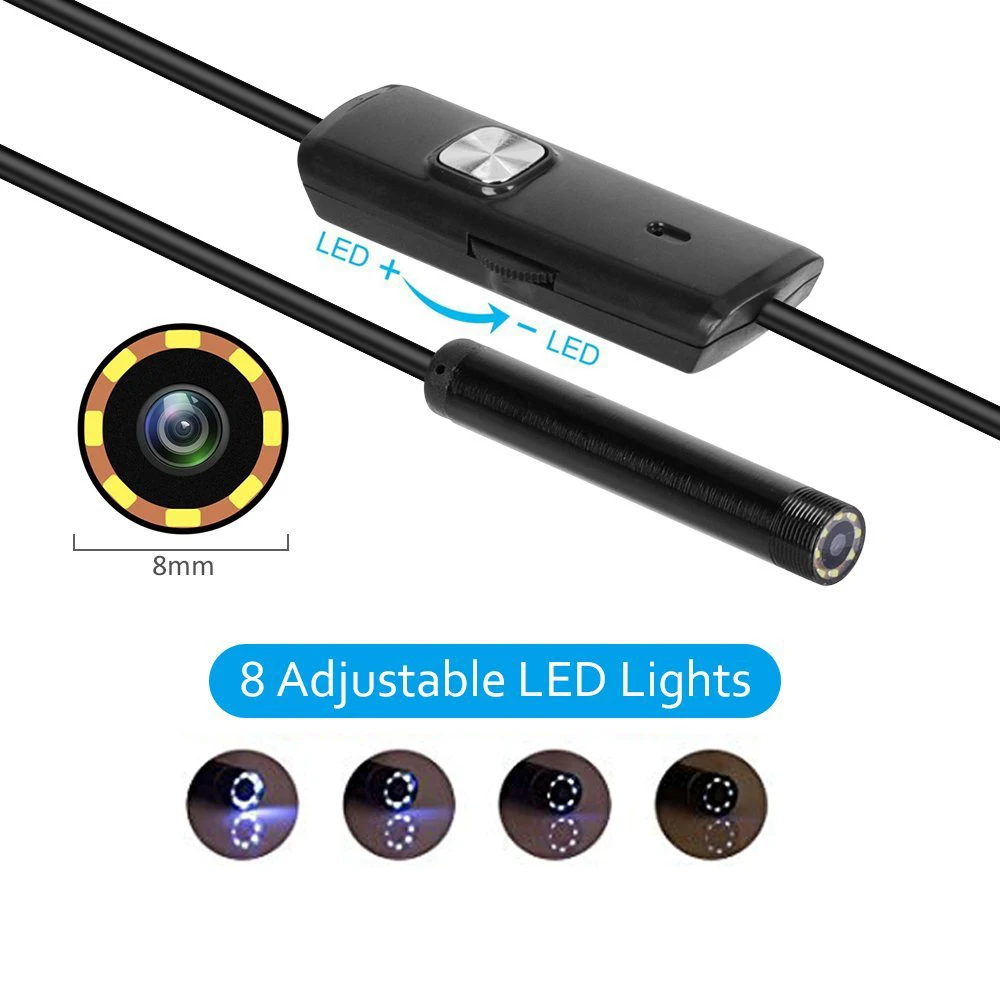 Endoscopio USB para teléfono Android, cámara de tubo de boroscopio de inspección a prueba de agua, HD, 2MP, 8 LED, lente de 8mm, 1M, 5M, IP67, OTG, 720P