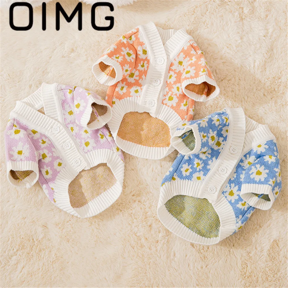 

OIMG Cute Puppy Outfits Daisy Dog Sweater For Pets Cats Clothing Pomeranian Chihuahua Autumn Small Dogs Clothes Casual Cardigan