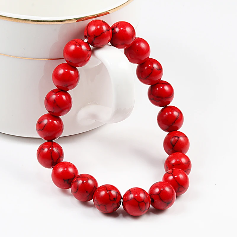 New 6mm 8mm 10mm Red Beads Bracelets Classic Elastic Stretch Natural Stone Bracelet Bangle for Women Men Yoga Jewelry