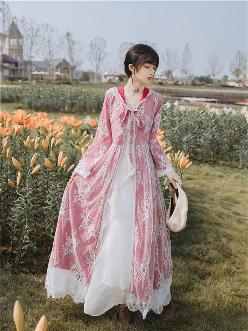 Yunnan Desert Travel Vacation Photo Clothes Hooded Cloak Coat Retro Celebrity Style Improved Cloak Hanfu Dress Set Outfit K606