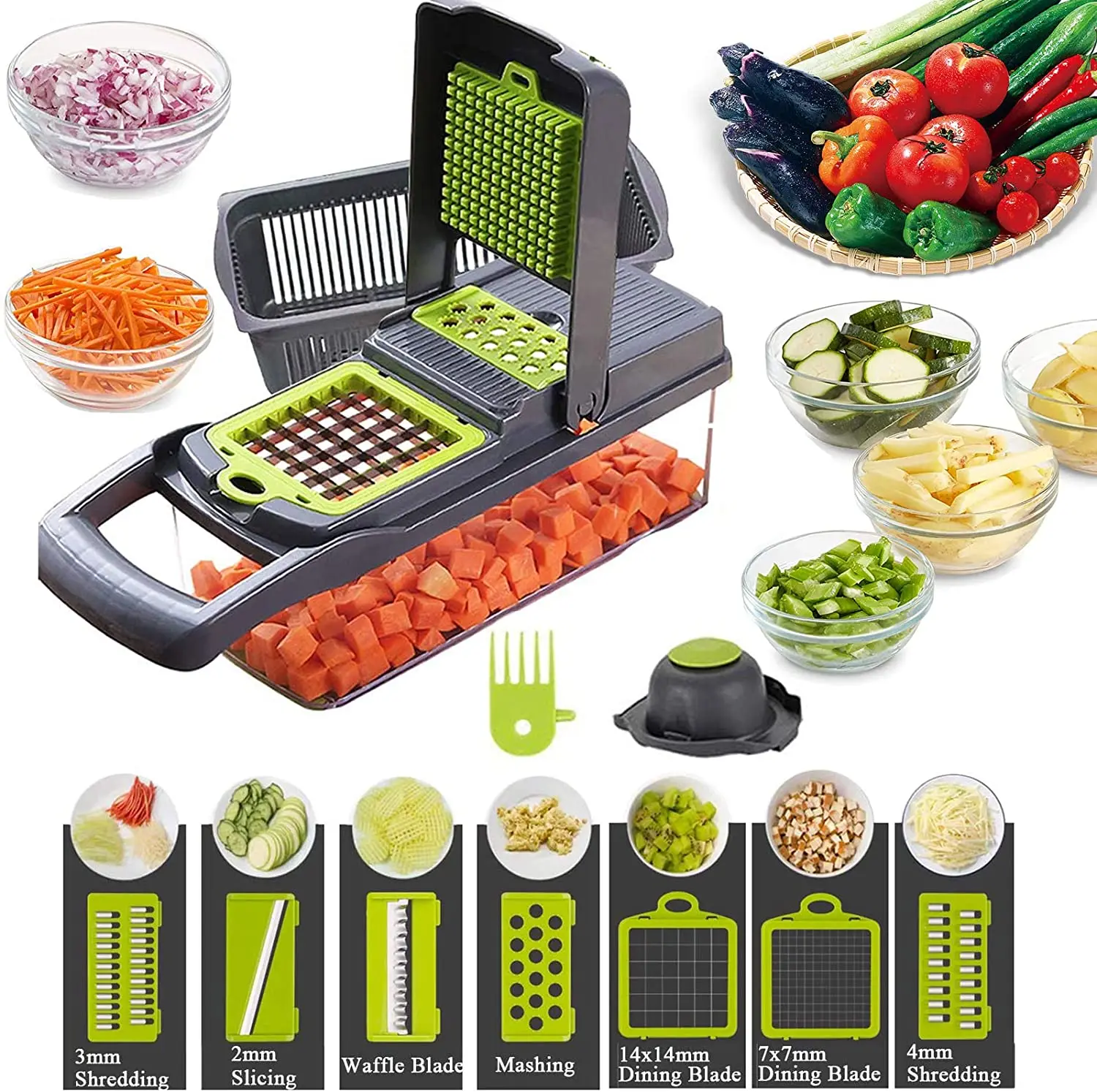 Vegetable Chopper Slicer Dicer - 12 -in -1 Onion Chopper Fruits Cutter Mandoline Slicer Food Chopper/Cutter with 7 Stainless