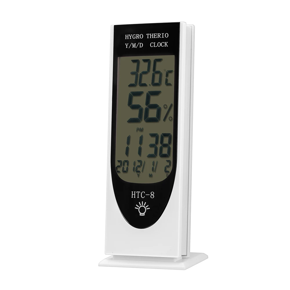 Standing Digital Thermometer Hygrometer Temperature Humidity Detector Indoor Weather Station Clock Time Date