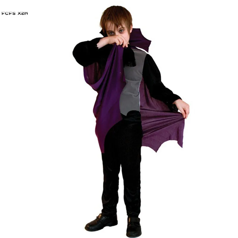 M-XL Boys Halloween Vampire Cloak Costumes Kids Children Dracula Scary Cosplay Carnival Purim Stage Play Masquerade Party Dress