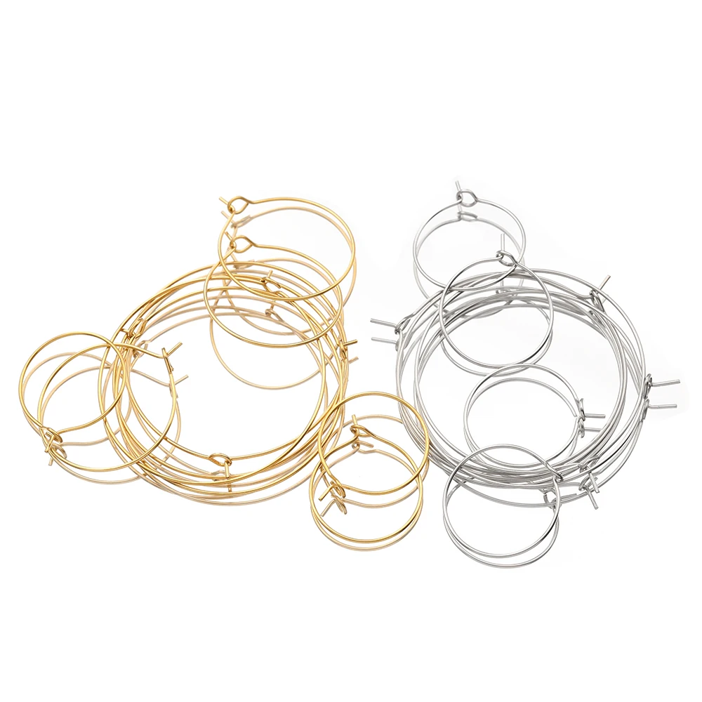 20Pcs Roestvrij Staal Vergulde Cirkel Oor Draad Hoepels Oorbellen Ring Loop Diy Handgemaakte Dangle Oorbellen Sieraden Maken Levert