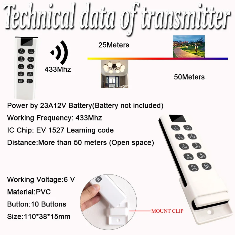 Diese Wireless Remote Control 433mhz Transmitter DC 3.6V 6V 12V 24V 1CH Relay Receiver for Power LED Lamp Light home appliance