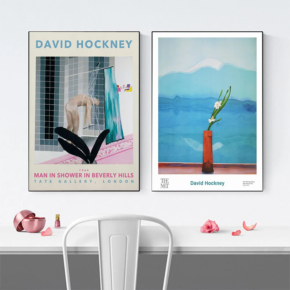 David Hockney Man in Shower Exhibition Posters Gallery Museum Canvas Paintings Retro Abstract Wall Art Pictures Bathroom Decor