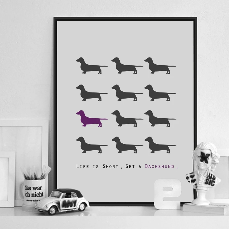 Modern Multi Dachshund Puppy Dog Canvas Art Print and Poster, Wall Decor, Home Room Decor, Picture