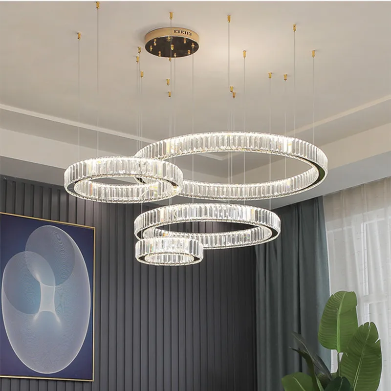 Modern Luxury Crystal Led Chandelier Villa Stairs Led Dimmable Chandelier Foyer LED Chandelier Living Room Decorative Chandelier