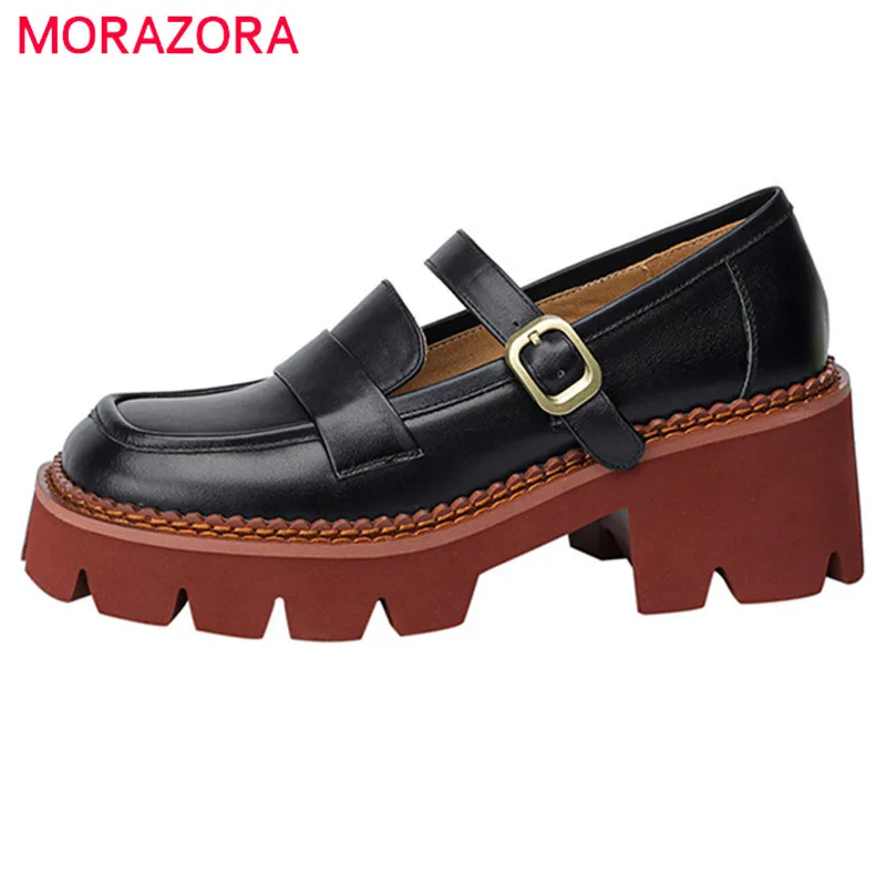 

MORAZORA 2022 Vintage Mary Janes Shoes Women Pumps Buckle Comfortable Fashion Casual Shoes Square Heels Platform Shoes Lady