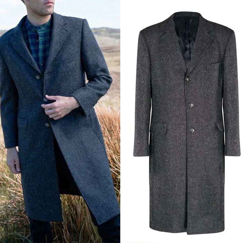 

Men Long Coat Overcoat Woolen Blend Solid Color Formal Business Wedding Causal Prom Tailored Blazer Tuxedo Gentlemen