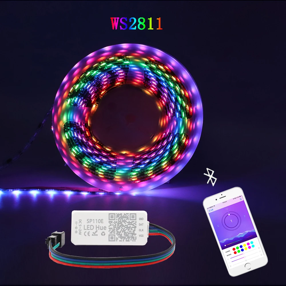 WS2811 5050 RGB Addressable 60Led Pixel Strip Light Full Colors Led Strip SP110E Bluetooth pixel controller Kit  DC12V