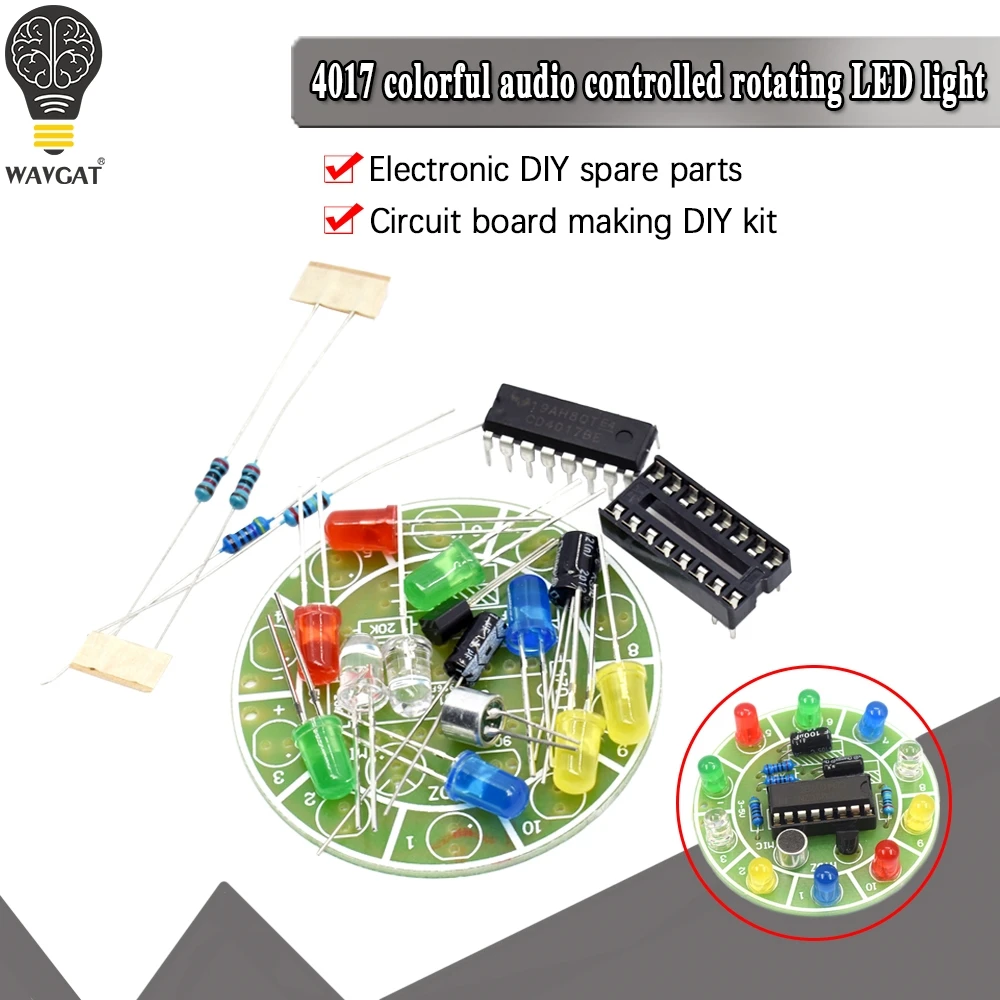 CD4017 kolorowe sterowanie głosem obrotowy zestaw oświetlenia LED produkcja elektroniczna zestaw diy części zamienne laboratorium studenckie