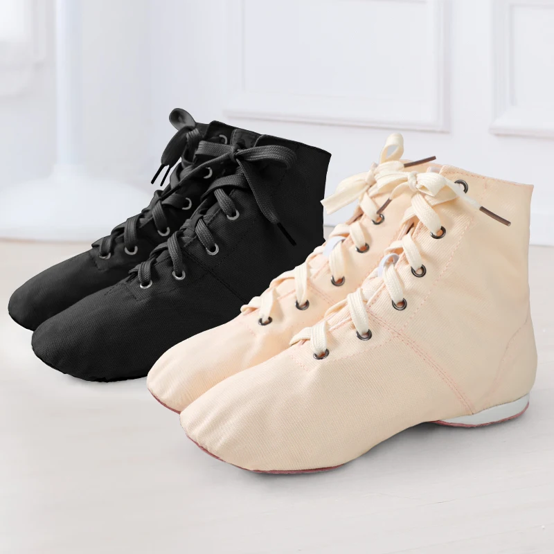 Zapatos de baile de Jazz de lona para niñas y niños, zapatillas de baile de suela dividida, zapatos de baile con cordones, botas de baile de Jazz para adultos, zapatos de gimnasia y Fitness