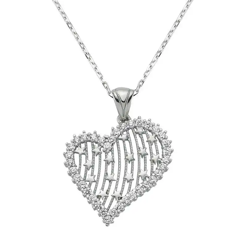 Sterling silver Heart Women Necklace Zircon Stone 925 Women Sterling Fine Jewelry Wedding Party Birthday Gift - Box - Pendant - Chain Choker - Female - Ladies - Fashion