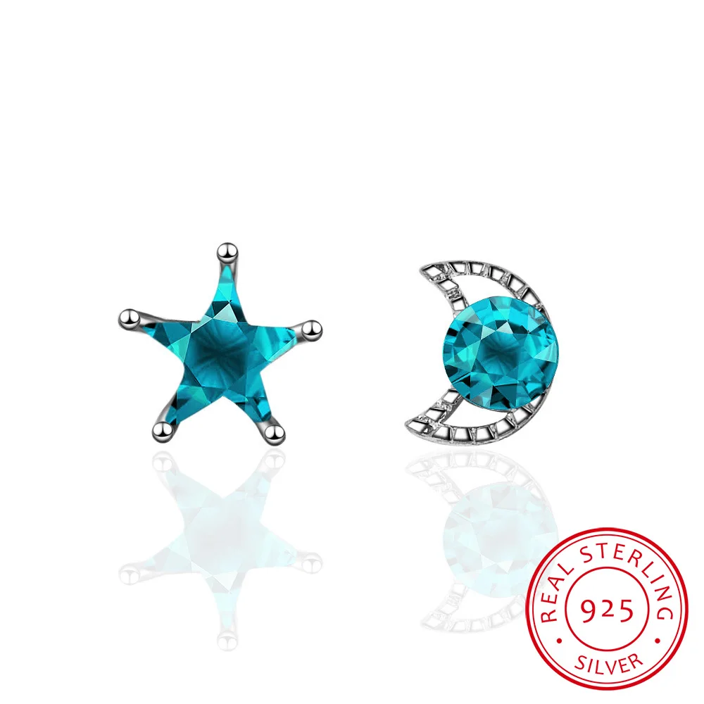 

Blue crystal Stars moon cz earrings 925 Sterling Shape Earring Stud For Women jewelry Delicate Dainty Minimalist Simple Cute