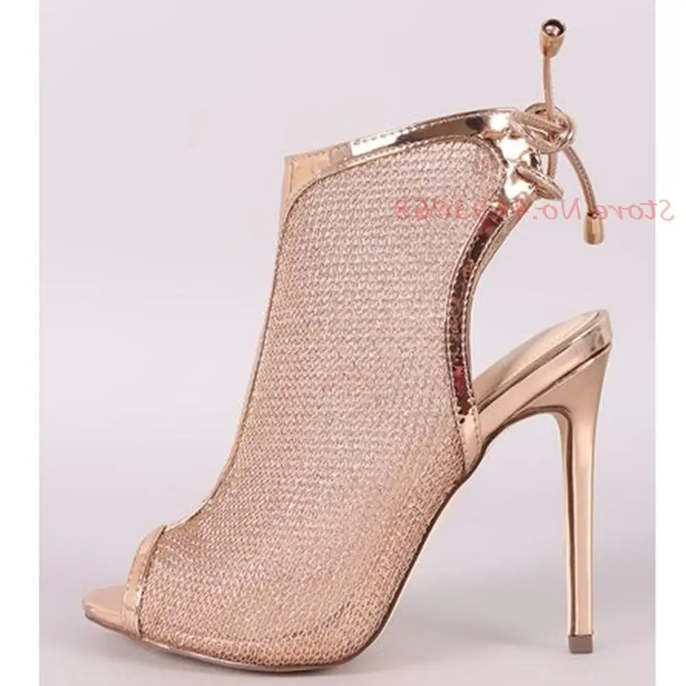 

Metallic Mesh Heeled Sandals Peep Toe Women Bordered High Thin Heel Bare Heel Sandals Fashion Casual Party Peep Toe Black Pumps