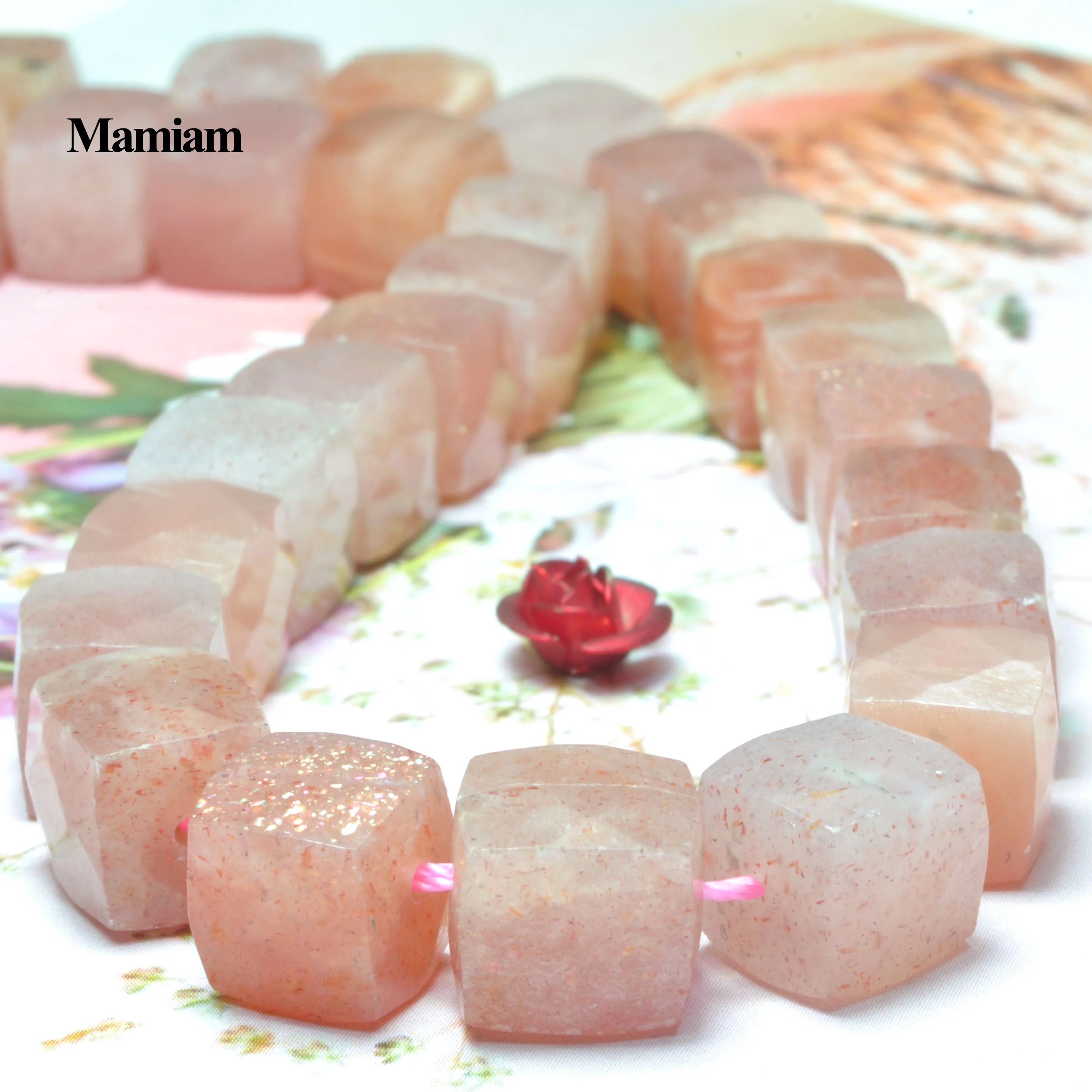 

Mamiam Natural A+ Sunstone Faceted Square Loose Charm Beads 8mm Stone Bracelet Necklace Diy Jewelry Making Gift Design