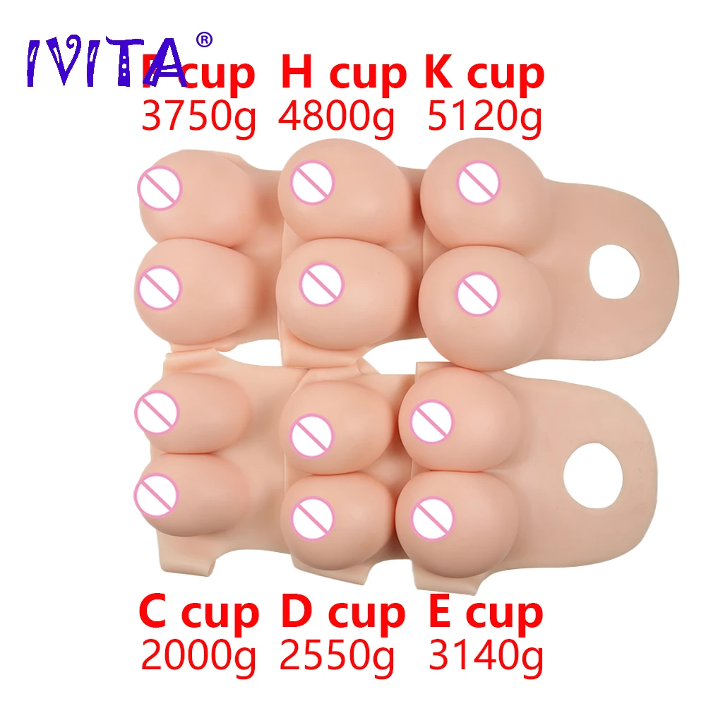 IVITA 100% Full Silicone Boobs Filled Breast Forms Realistic Fake Boobs Enhancer for Crossdresser Drag Queen Shemale Transgender