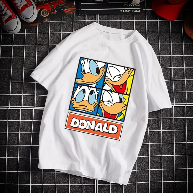 Imagem -02 - Verão dos Desenhos Animados Mickey Mouse Camisa Feminina Roupas Donald Duck Impressão de Manga Curta Camiseta Rua Retro Roupas Coreanas