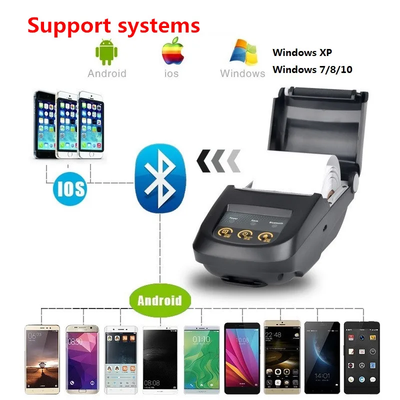 Mini Mobile Bluetooth Printer for Android IOS Windows Thermal Printer Wireless Receipt Printer Portable Small Ticket Printer