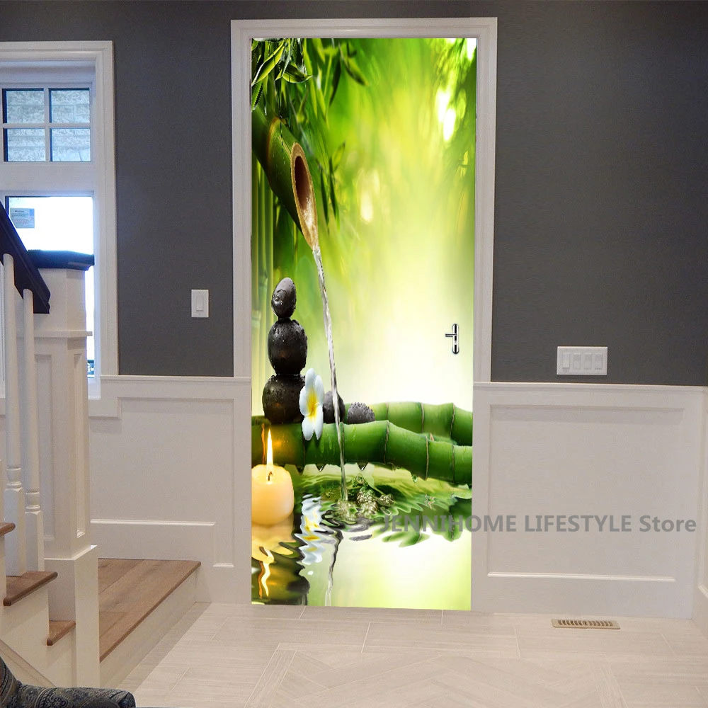 Buddha Door Stickers 3D Removable Vinilos Para Puertas Adhesive Wallpaper Art Murals for Doors Landscape Modern PVC Home Decor